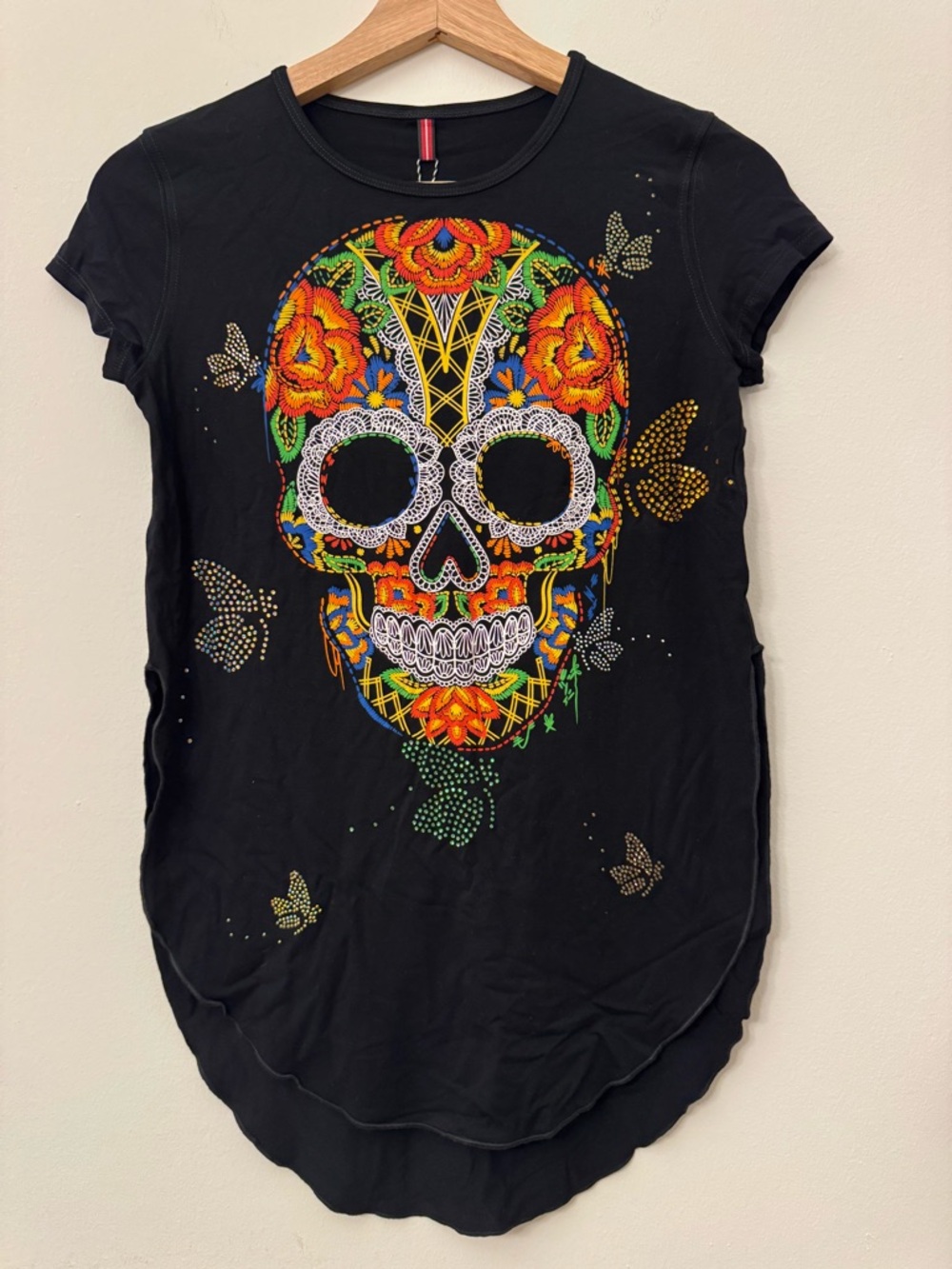 Ay Guey Black Skull Graphic T-Shirt Women Size S NWT Edgy Casual Tee